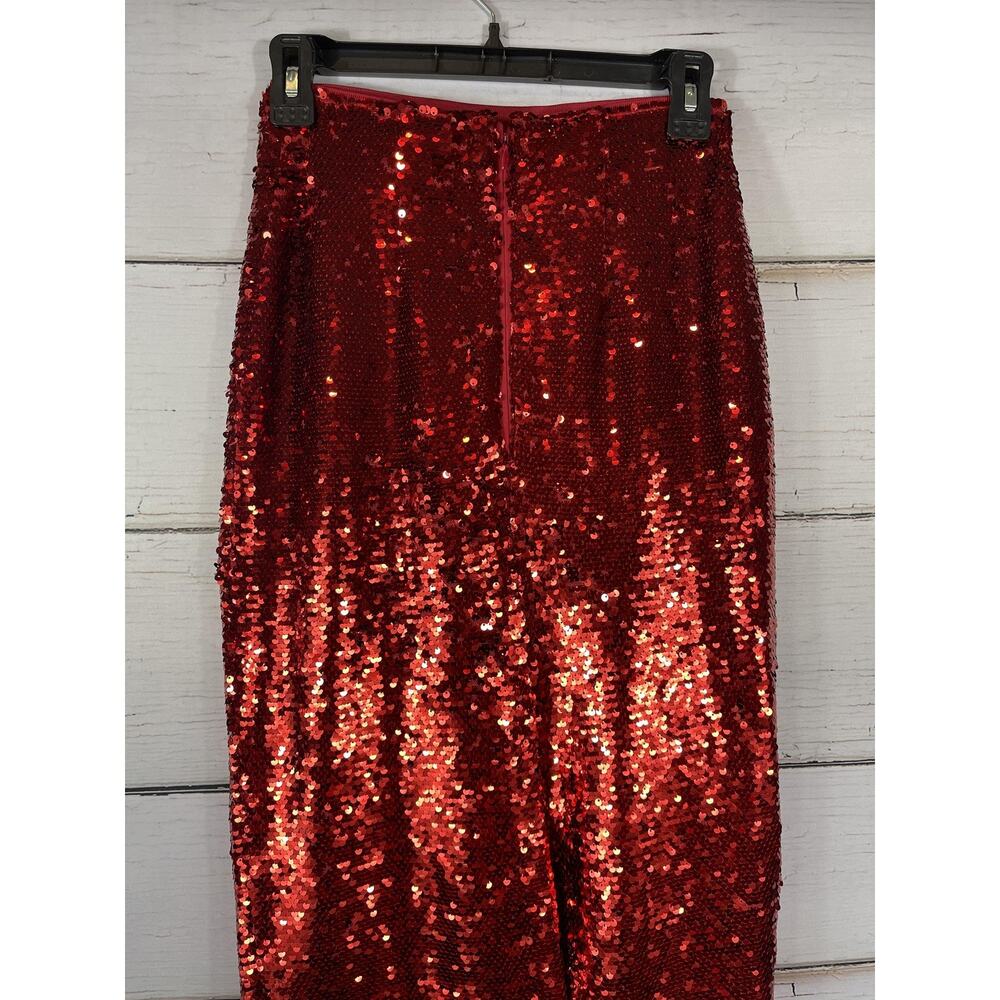 Ann Taylor Skirt Women's 00P Red Sequin Pencil Midi Lined Stretch Holiday Party - Picture 7 of 11